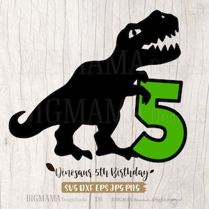 Dinosaur 5th Birthday SVG,Fünf,5 Jahre,T-rex,fünfte,Zahl,Geburtstag Junge,T-Shirt,Dino,Cricut,PNG,DXF,Silhouette,Instant download_D5