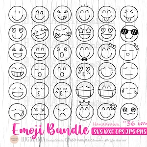 Emoji Bundle SVG,Emoji Face PNG,Emoji Smile,Outline,Cut File,PNG,Digital Stamp,Stencil,Cricut,Silhouette,Instant download_CF460
