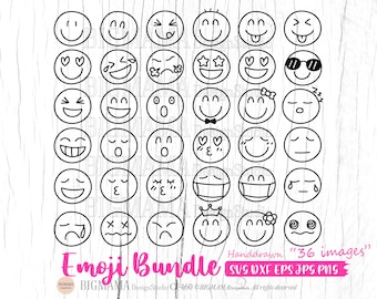 Emoji Bundle SVG,Emoji Face PNG,Emoji Smile,Outline,Cut File,PNG,Digital Stamp,Stencil,Cricut,Silhouette,Instant download_CF460