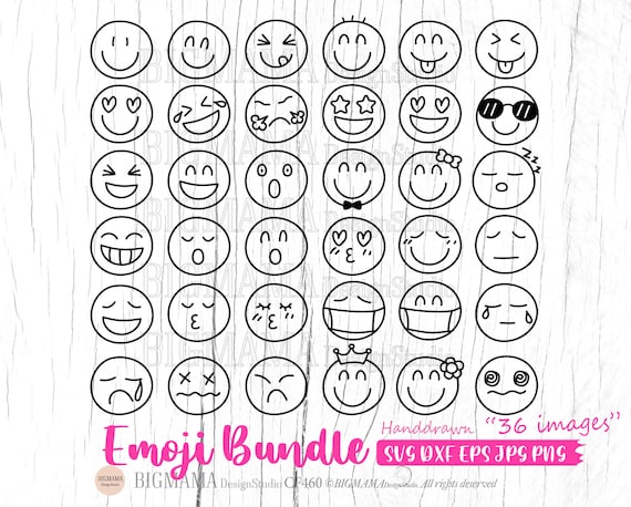Emoji Bundle SVG,Emoji Face PNG,Emoji Smile,Outline,Cut File,PNG,Digital Stamp,Stencil,Cricut,Silhouette,Instant download_CF460