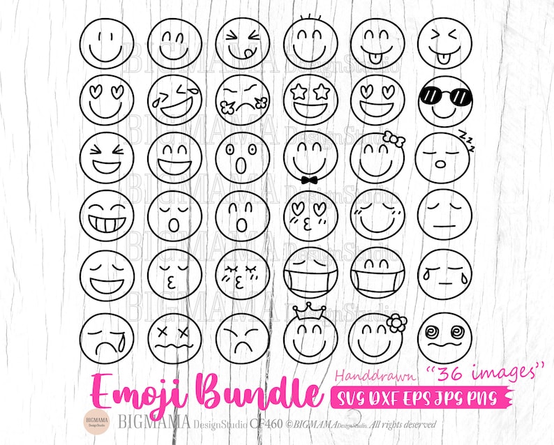 Emoji Bundle SVG,Emoji Face PNG,Emoji Smile,Contorno,File di taglio,PNG,Timbro digitale,Stencil,Cricut,Silhouette,Download istantaneo_CF460 immagine 1