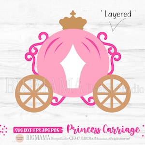 Princess Carriage SVG, Fairy Tail, Pastel, Cumpleaños, En capas, Niñas, Niños, Camiseta, Vinilo, Corte de papel, Lindo, Fácil, Archivo recortado, Cricut, Descarga instantánea_CF347