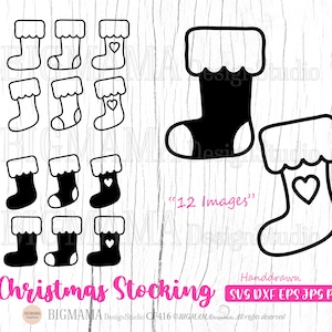 Christmas Stocking SVG,Christmas Socks,Xmas,DXF,Cut File,Present,Clipart,PNG,Cricut Outline,Line Art,Silhouette,Instant download_CF416