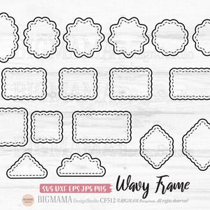 Golvende frame SVG, golvende rand, golvende banner, stippellijn, geschulpte, omtrek, laser, gesneden bestand, geschulpte lijst, png, bochtig, cricut, instant download_CF512