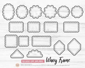 Cadre ondulé, Svg, bordure ondulée, bannière ondulée, pointillé, festonné, contour, laser, fichier découpé, cadre festonné, PNG, sinueux, Cricut, téléchargement immédiat_CF512