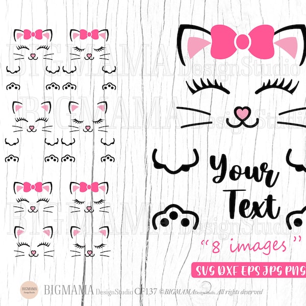 Cat Face SVG,Kitten,Cat Split Monogram Frame,Kitty,Name,Baby Cat Svg File,Cut File,Birthday,Vinyl,Cricut,Silhouette,Instant download_CF137