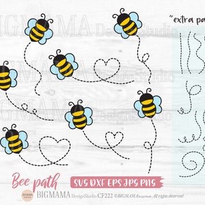 Bee Path SVG,Bee With Heart,Honeybee Svg,Bundle,Layered,Clipart,Bumblebee,DXF,Cut File,PNG,Vinyl,Cricut,Silhouette,Instant download_CF222