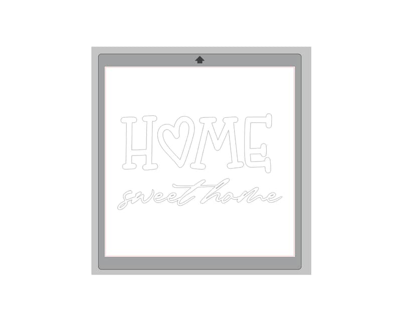 May include: A white square sign with the words "HOME sweet home" cut out in a decorative font. The word "HOME" has a heart in place of the "O". The sign is set in a gray frame.