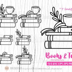 Books svg,Books svg files for cricut,Books outline,svg bundle,DXF,Coffee,Cut file,Cricut,Silhouette,Commercial use,Instant download_CF112