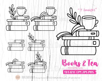 Books svg,Books svg files for cricut,Books outline,svg bundle,DXF,Coffee,Cut file,Cricut,Silhouette,Commercial use,Instant download_CF112