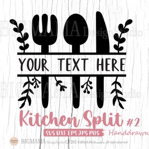 Kitchen Split SVG,Spoon,Fork,Knife,Sign,Food,Monogram,Cooking,Utensils,Restaurant,Cut file,PNG,DXF,Clipart,Cricut,Silhouette_CF292