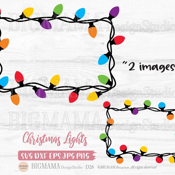 Christmas Lights Wreath SVG,String,Party,Xmas,DXF,Cut File,Holiday,Clipart,Frame,PNG,Ornaments,Cricut,Cameo,Rectangle,Instant download_D26