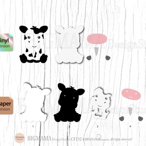 Puede incluir: Un archivo de dise&ntilde;o digital para una vaca en blanco y negro con la nariz rosa. El dise&ntilde;o est&aacute; separado en piezas individuales para facilitar el corte y el montaje. El archivo est&aacute; disponible en versiones de vinilo y papel.
