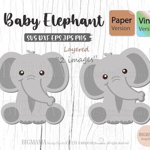 Baby Elephant SVG Cricut, Elefante svg, Em camadas, DXF, Chá de bebê, Imagens SVG de animais, Papel, Safari, PNG, Vinil, Silhueta, Download instantâneo_CF131