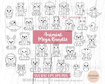 Animals Bundle SVG,Safari,Woodland,Out Line,Cut File,PNG,Jungle,Cute,Duck,Cow,Lion,Birthday,Baby,Cricut,Cameo,Clipart,Instant download_MD3