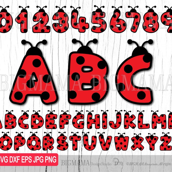 Ladybug Alphabet SVG,DXF,Letters,Font,Numbers,Birthday,Cut file,Bundle,Kids,Layered,PNG,Clipart,Vinyl,Cricut,Tshirt,Instant download_D70