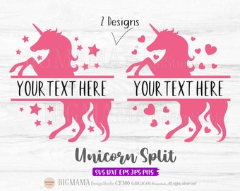 Unicorn Split Svg,Monogram,Name,Unicorn Silhouette SVG for Cricut,Frame,DXF,Girls,Kids,Horse,Birthday,Unicorn Head,Instant download_CF300