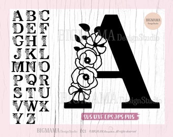 Floral Alphabet  A-Z SVG,Flower Alphabet,Monogram,Wedding,Letters,Bundle,Font,Cricut,PNG,Cut File,Silhouette,Botanical,Instant download_D21