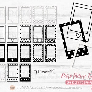 Marcos de imagen retro SVG, marco de película instantánea, fotos instantáneas, película de cámara Polaroid, DXF, PNG, archivo de corte, Cricut, descarga instantánea_CF449