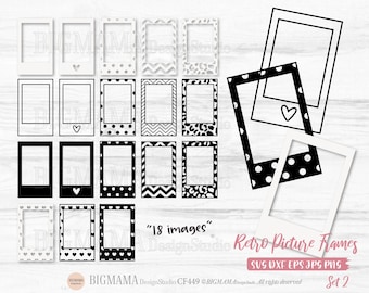 Retro Picture Frames SVG,Instant Film Frame,Instant Photos,Polaroid Camera Film,DXF,PNG,Cut File,Cricut,Instant download_CF449