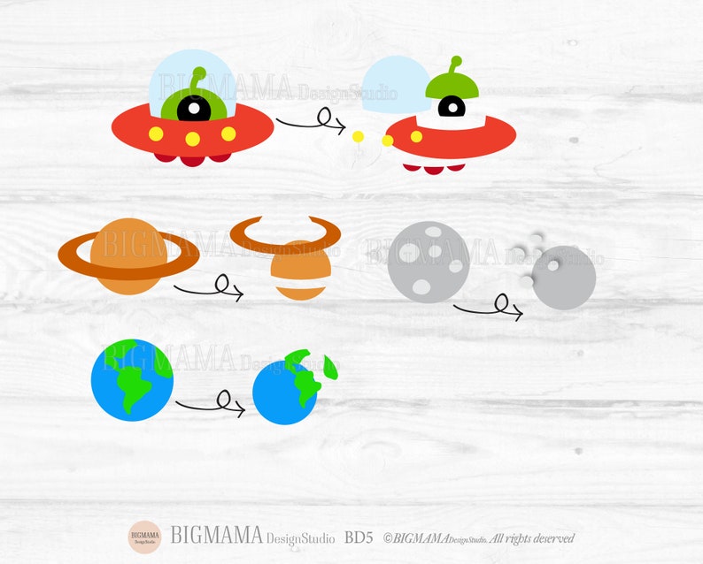 May include: A digital illustration of a red and green spaceship flying through space. The spaceship is leaving a trail of yellow stars. The illustration also shows a brown planet with rings, a grey moon, and a blue and green earth.