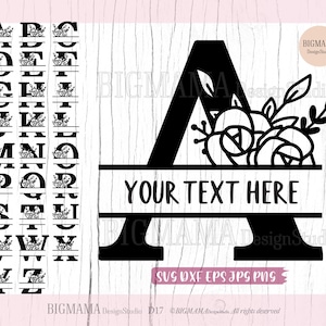 Letras florais divididas A-Z SVG, monograma floral, casamento, alfabeto, carta, pacote, fonte, Cricut, DXF, silhueta, flor, rosa, download instantâneo_D17