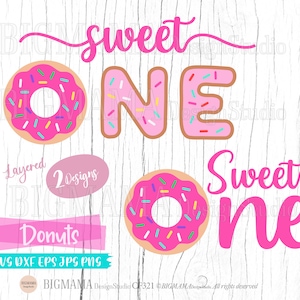 Süßer Donut SVG, Donut One, überlagert, DXF, geschnitten Datei, Donut, Tshirt, 1, Geburtstag, Donut streuen, printable, Cricut, Silhouette, Instant download_KF321