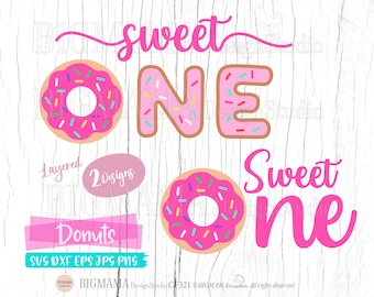 Zoete donut SVG, donut één, gelaagd, DXF, gesneden bestand, donut, tshirt, 1, verjaardag, strooi donut, afdrukbaar, Cricut, silhouet, Instant download_CF321