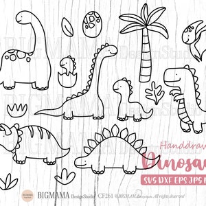 恐竜 SVG、細線、手描き、DXF、恐竜、赤ちゃん、カット ファイル、男の子、恐竜 SVG バンドル、クリカット、誕生日、シルエット、クリップアート、即時ダウンロード_CF261