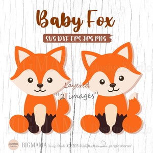 Joli bébé renard SVG, Svg animaux des bois, forêt, mignon renard SVG, svg renard pour Cricut, couches, DXF, animaux, Cricut, Silhouette, téléchargement instantané_CF203
