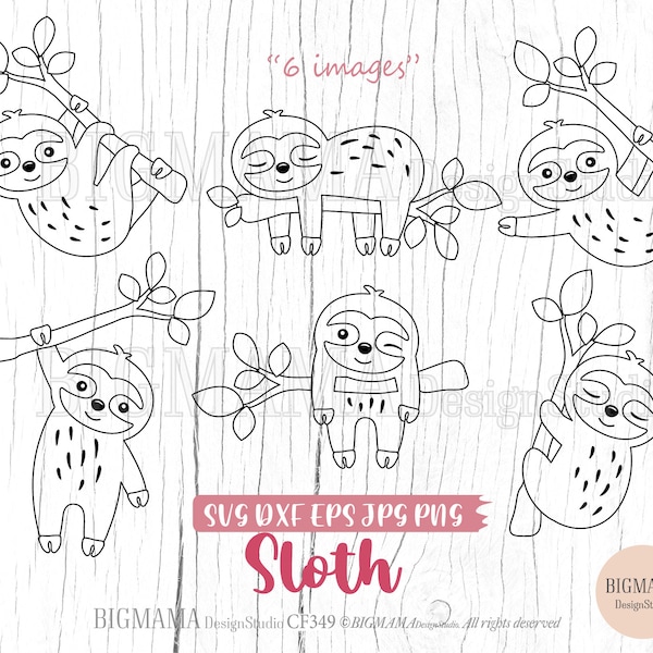 Sloth SVG,Cute Sloth DXF,Sleeping Hanging sloth,Cut file,Sloth Outline,Cutting,PNG,Cricut,Silhouette,Commercial use,Instant download_CF349