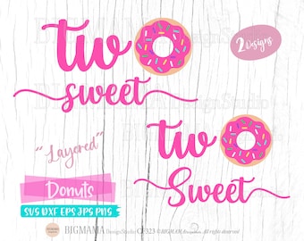 Twee zoete donut SVG, PNG, gelaagd, DXF, gesneden bestand, donut, tshirt, verjaardag, strooi donut, tweede, Cricut, silhouet, Instant download_CF323