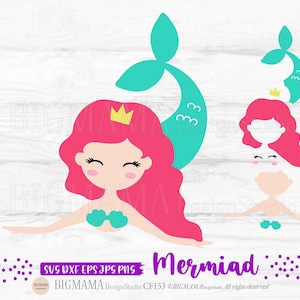 Sirène princesse SVG, Sirène, Mer, Été, Fille, DXF, Fichier coupé, Anniversaire, T-Shirt, Cricut, Vinyle, Silhouette, PNG, Utilisation commerciale, Téléchargement instantané_CF153