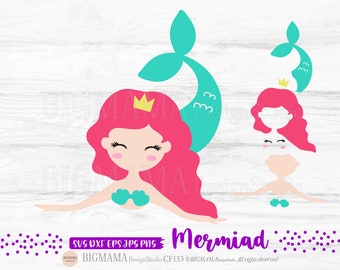 Mermaid Princess SVG,Mermaid,Sea,Summer,Girl,DXF,Cut file,Birthday,T-Shirt,Cricut,Vinyl,Silhouette,PNG,Commercial use,Instant download_CF153