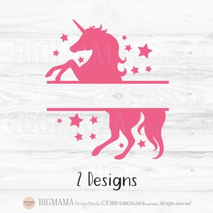 Jednorożec Split SVG, Monogram, Imię, Sylwetka jednorożca SVG dla Cricut, Ramka, DXF, Dziewczyny, Dzieci, Koń, Urodziny, Głowa jednorożca, Natychmiastowe pobranie_CF300 zdjęcie 2