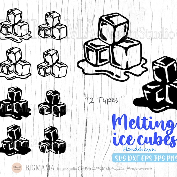 Melting Ice Cube SVG,DXF,Ice Cubes,Cute,Chill,Frozen Water,Drink,Summer,Handdrawn,cut file,PNG,Cricut,Silhouette,Line,Instant download_CF395