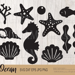 Oceaan dieren SVG, onder de zee DXF, Seahorse svg, zeedieren, Sea shell, Cricut, silhouet, knippen, commercieel gebruik, digitaal, Instant download_CF29