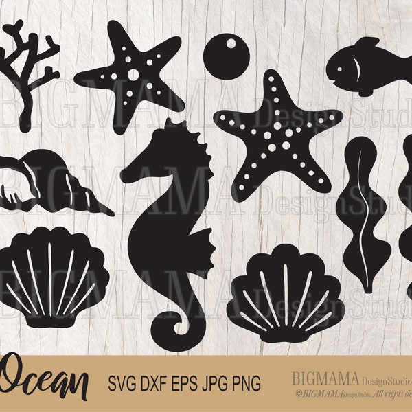 Ocean animals SVG,Under the sea DXF,Seahorse svg,Sea creatures,Sea shell,Cricut,Silhouette,Cut,Commercial use,Digital,Instant download_CF29
