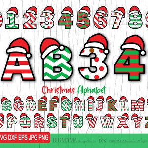 Alfabeto de Natal SVG, números, letras, pacote, artesanato, Papai Noel, monograma, PNG, clipart, arquivo recortado, Cricut, em camadas, fonte, download instantâneo_D76