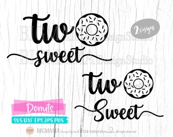 Twee zoete donut SVG, donut uit lijn, DXF, gesneden bestand, donut, tshirt, tweede verjaardag, meisje, 2 jaar, 2e, Cricut, silhouet, Instant download_CF324