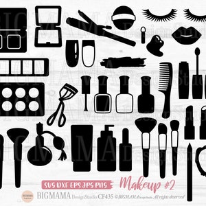 Lot de maquillage SVG, beauté, salon de coiffure, cils, cosmétiques, DXF, fichier de coupe, vernis à ongles, rouge à lèvres, pinceau, Cricut, silhouette, PNG, téléchargement immédiat_CF435