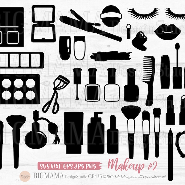 Makeup SVG Bundle,Beauty,Hair Salon,Eyelash,Cosmetics,DXF,Cut File,Nail Polish,Lipstick,Brush,Cricut,Silhouette,PNG,Instant download_CF435