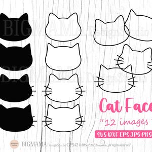 Katt ansikte SVG-paket, kattkontur SVG, katthuvudsilhuett, morrhårskatt Clipart, namn, husdjur, Cricut-klippfil, PNG, direktnedladdning_CF542