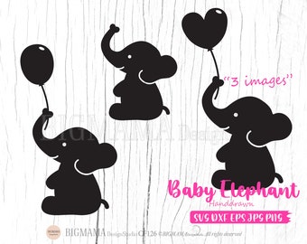 風船を持ったかわいい象 SVG PNG DXF | パーティーバルーンクリップ