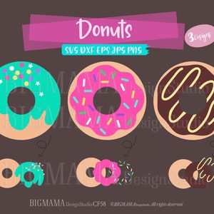 K&ouml;nnte beinhalten: Drei Donut-Designs mit verschiedenen Toppings. Der erste Donut ist hellbraun mit einem t&uuml;rkisfarbenen &Uuml;berzug und bunten Streuseln. Der zweite Donut ist rosa mit einem wei&szlig;en &Uuml;berzug und bunten Streuseln. Der dritte Donut ist braun mit einem Schokoladen&uuml;berzug und gelbem Drizzle.