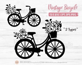 Bicicleta Svg,Bicicleta vintage con cesta de flores,Flor silvestre,Floral,Bicicleta antigua,PNG,Bicicleta,Archivo de corte,Cricut,Silueta,Descarga instantánea_CF388