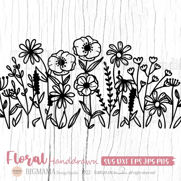 Floral Svg,Wildflower,Botanical,Border,Wedding,Arrangement,Blooming,Spring,Daisy,PNG,Bouquet,Cut File,Cricut,Silhouette,Instant download_D22