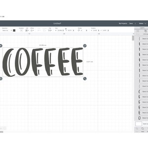 May include: A black and white graphic design of the word "COFFEE" in a stylized font.