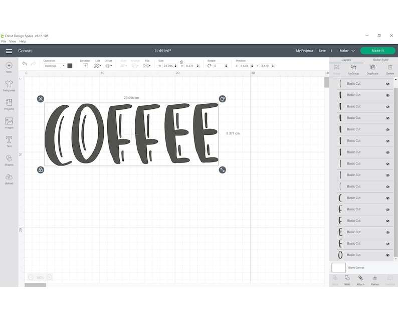 May include: A black and white graphic design of the word "COFFEE" in a stylized font.