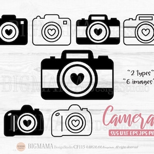 Kamera SVG, Kamera svg Fotografie, Kamera svg mit Herz, DXF, Kamera svg Dateien, Vinyl, Cricut, Silhouette, kommerzielle Nutzung, Instant download_KF115